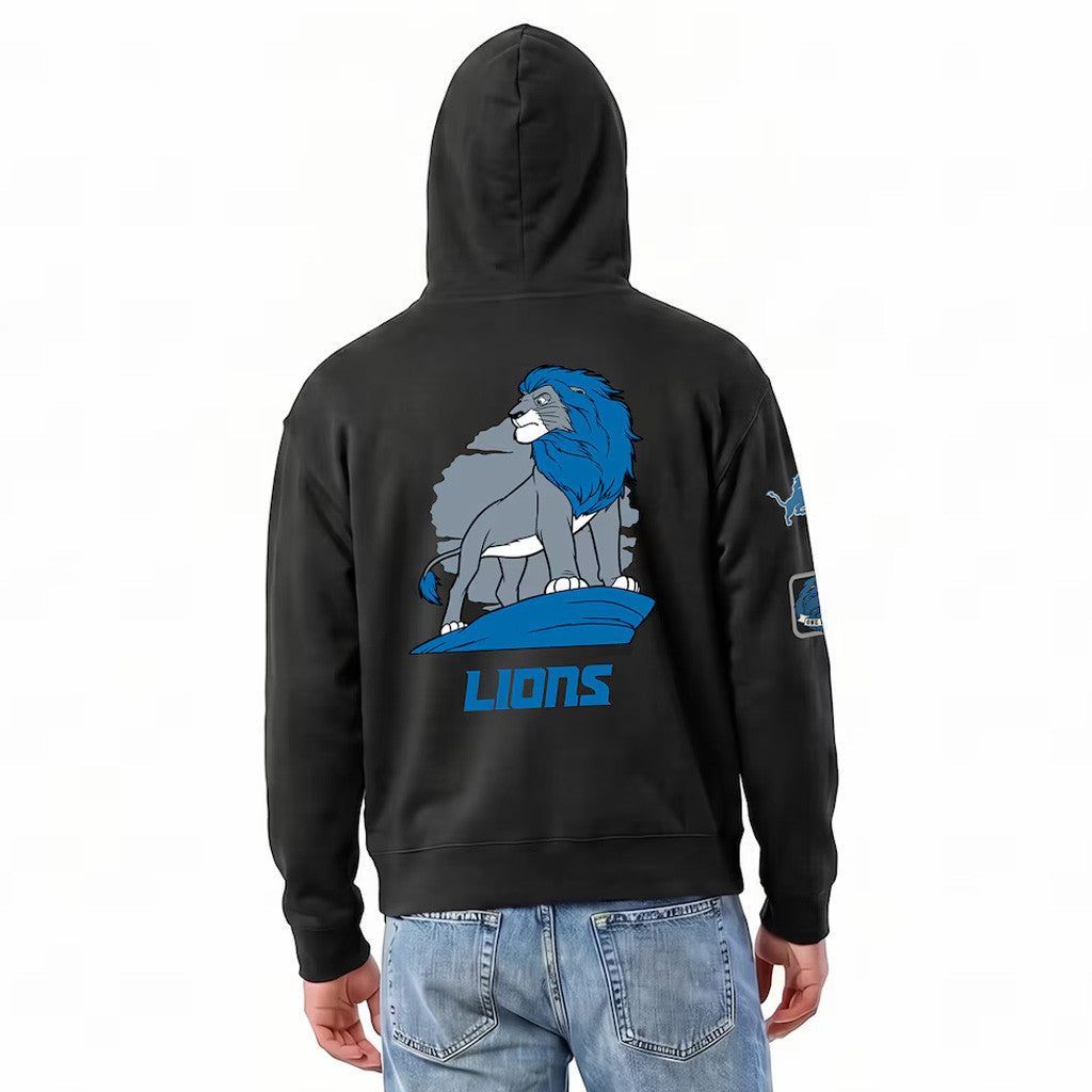 Disney X NFL Detroit Lions Merch Disney X NFL Champion Black Detroit Lions Simba All-Star Zip Hoodie 2026 - Merchluma