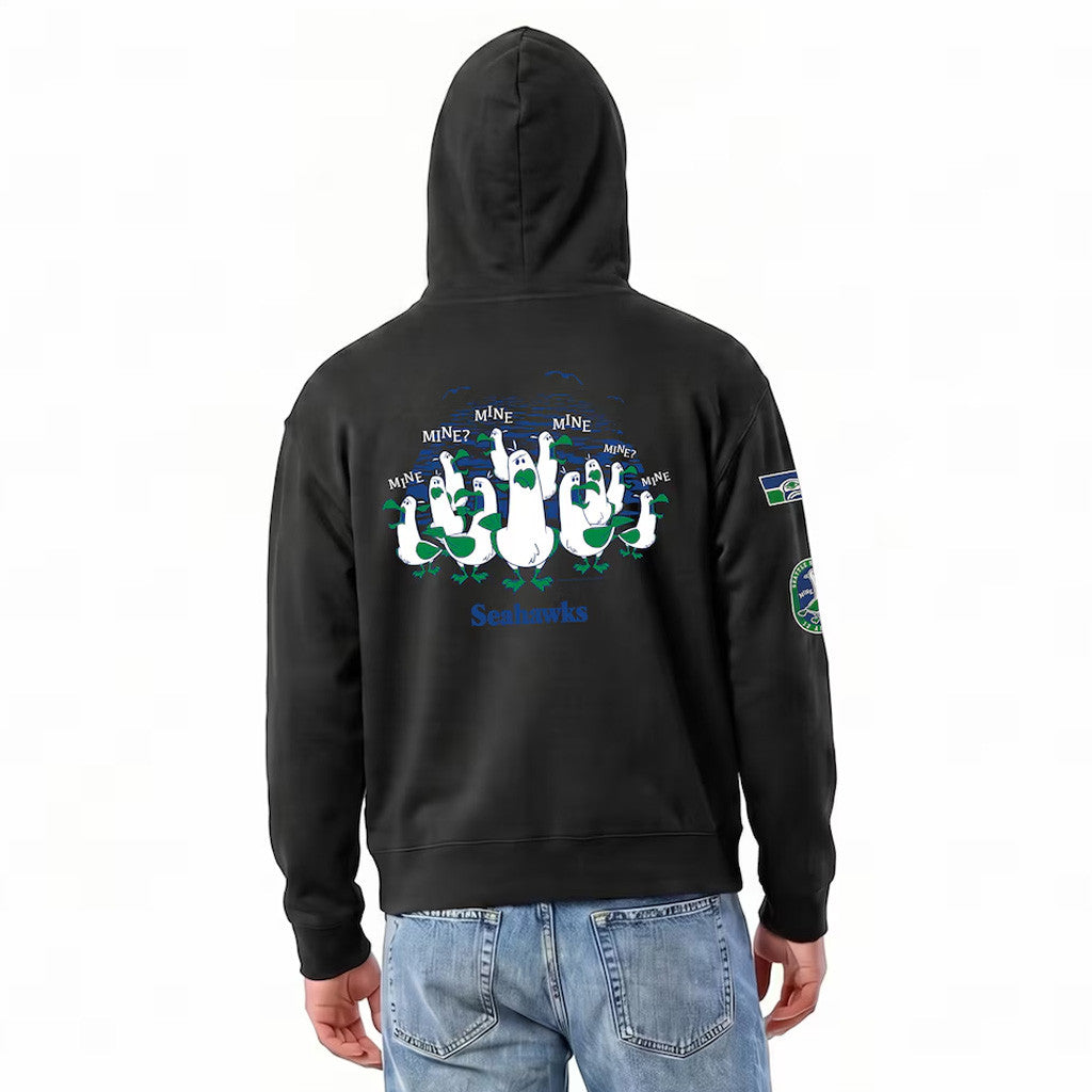 Disney X NFL Seattle Seahawks Merch Disney X NFL Champion Black Seahawks Seagulls All-Star Zip Hoodie - Merchluma