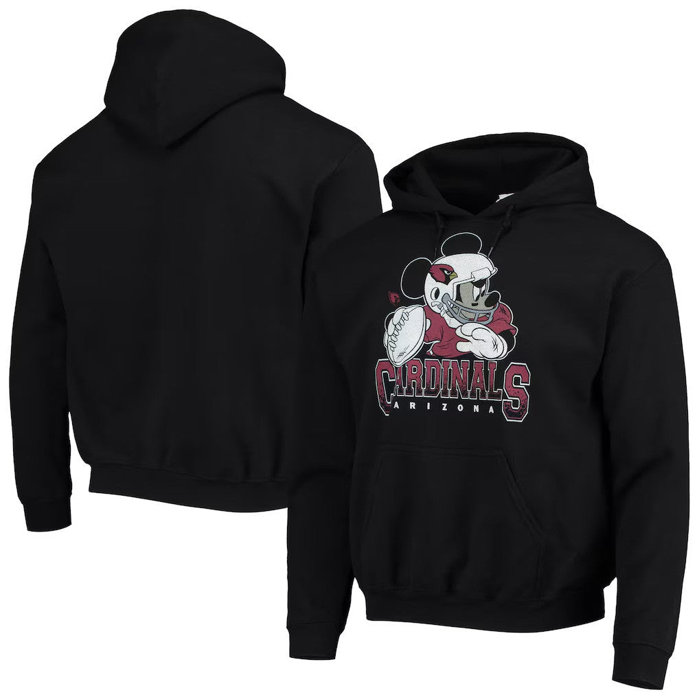 Disney X NFL Arizona Cardinals Merch Black Arizona Cardinals Disney Mickey Quarterback Hoodie Gifts - Merchluma
