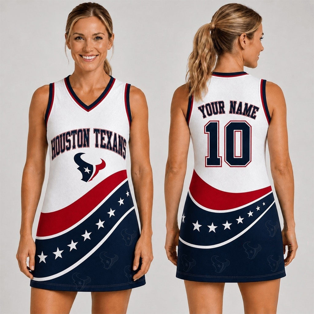 Custom Houston Texans Bold Team Pride Women Basketball Jersey Dress Texans Merch Fan Gifts - Merchluma