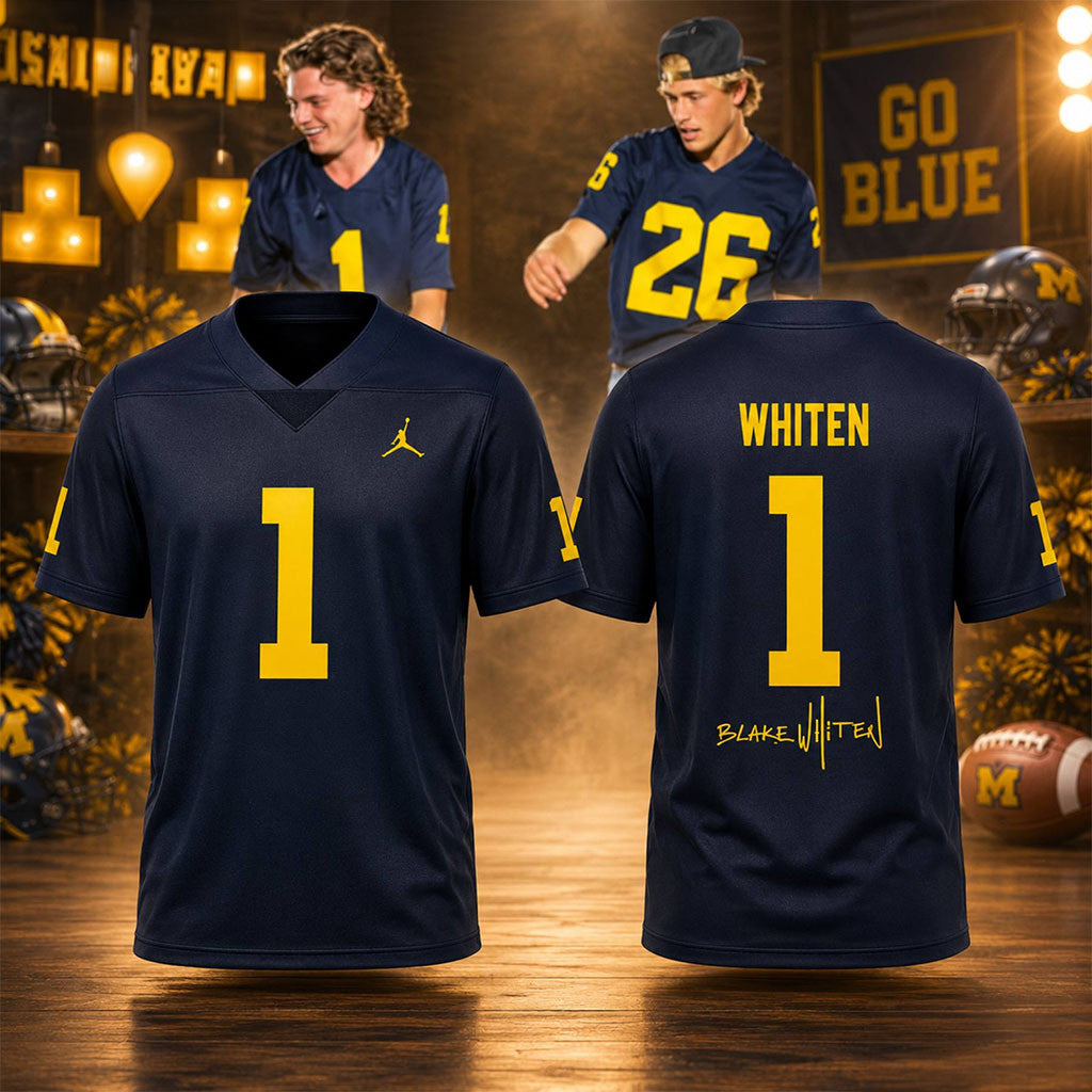 Blake Whiten #1 Michigan Wolverines Football Navy Jersey Go Blue Wolverines Merch Fan Gear - Merchluma