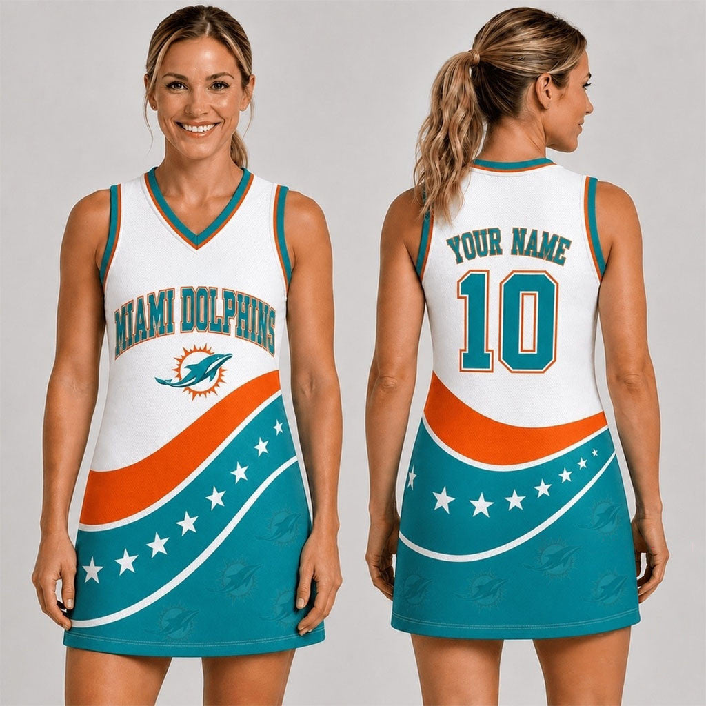 Custom Miami Dolphins Bold Team Pride Women Basketball Jersey Dress Dolphins Merch Fans Gifts - Merchluma