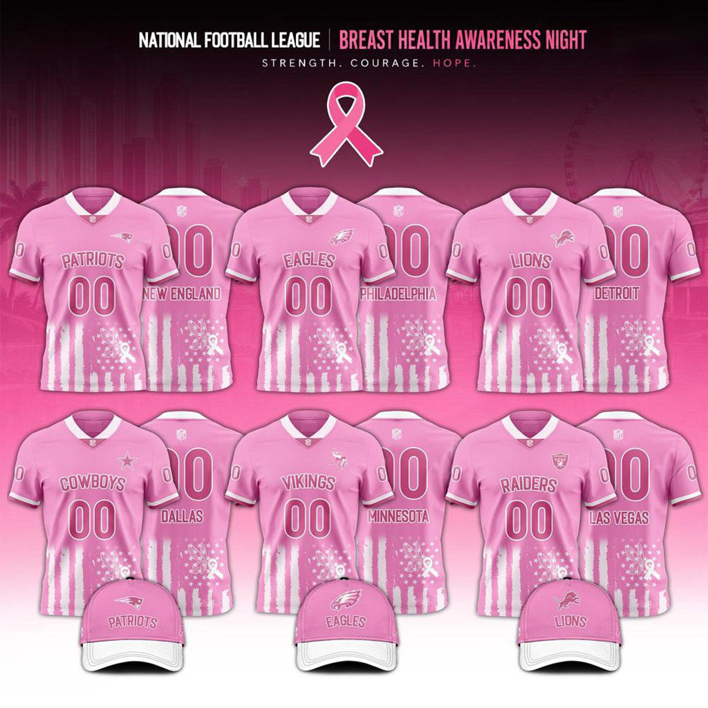 Custom All Football Team X Breast Health Awareness Night 2026 Pink Ribbon Football Jersey Gifts - Merchluma