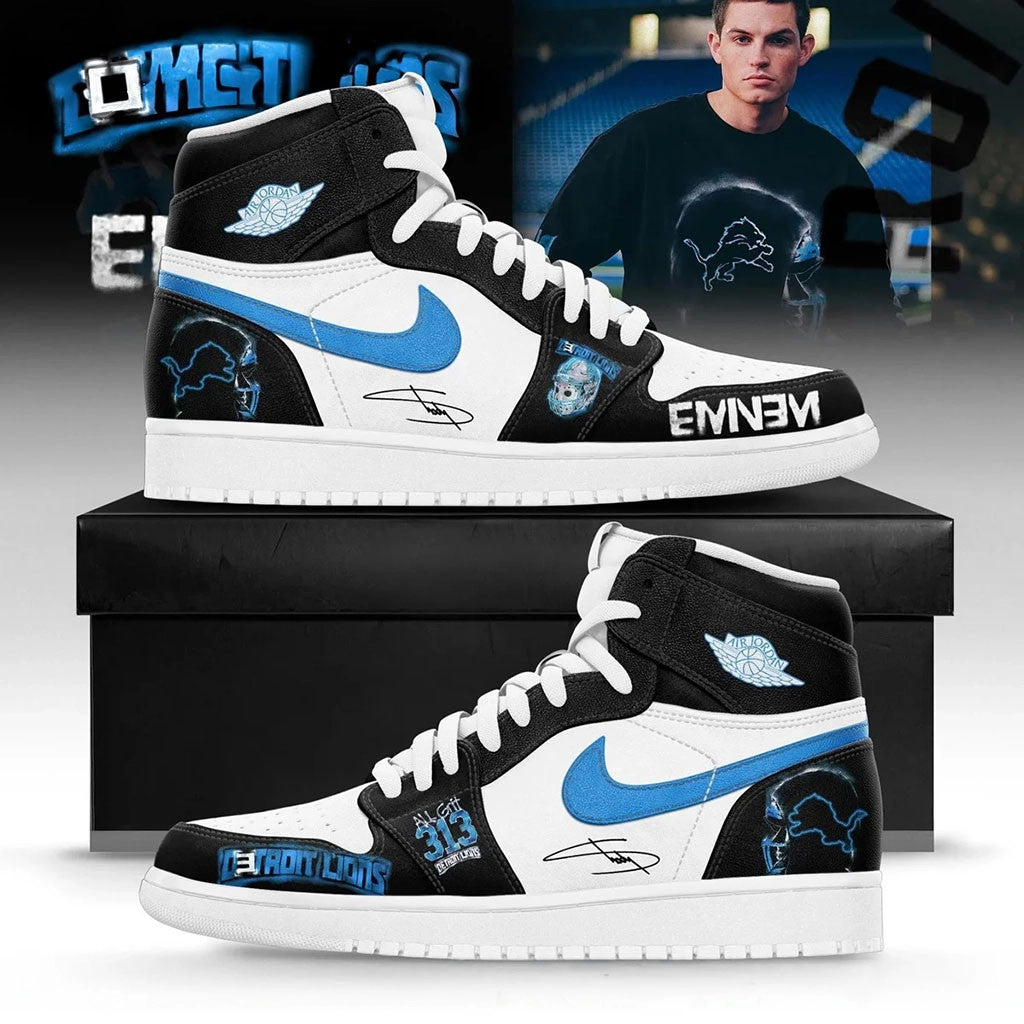 Custom Eminem x Detroit Lions Thanksgiving Halftime Show Shoes Lions Merch Detroit 313 Fan Gift - Merchluma