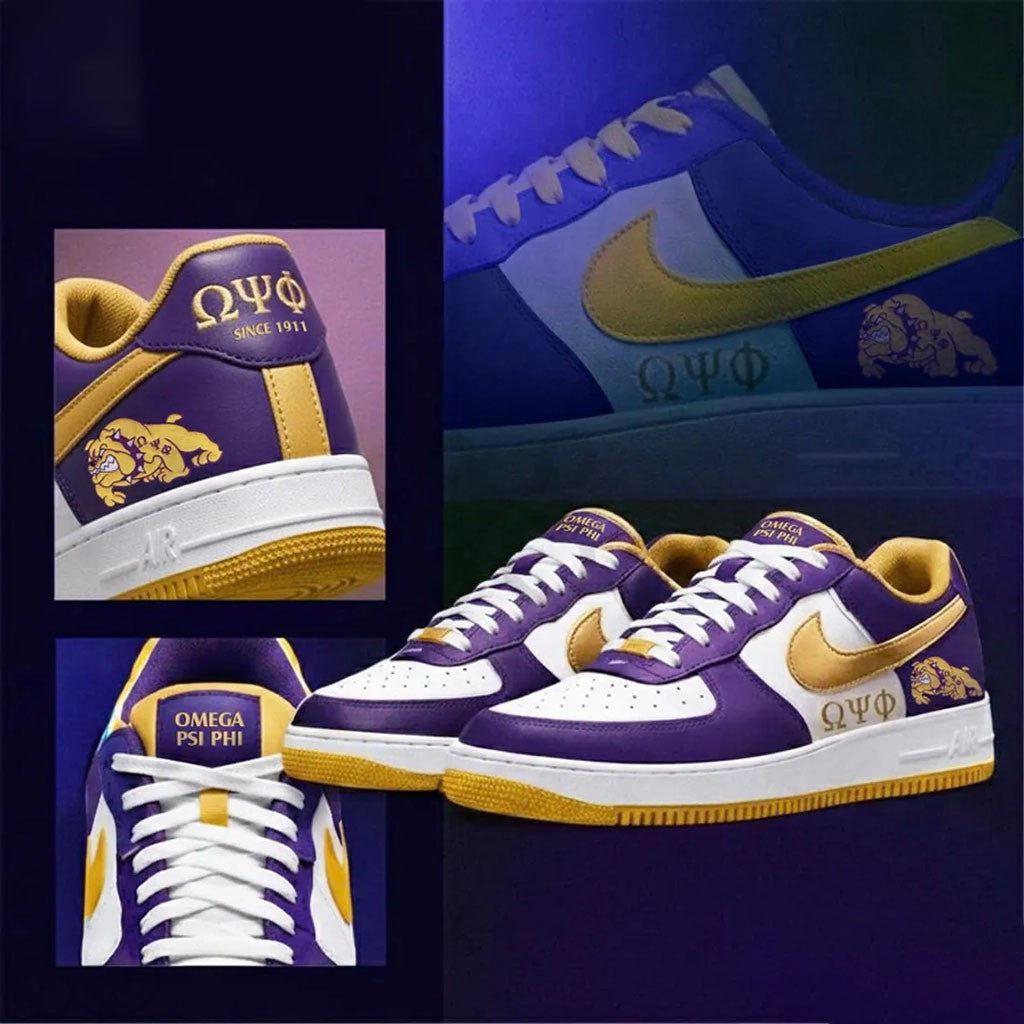 Omega Psi Phi Purple And Gold Sneakers Omega Psi Phi Merch Birthday Gift For Husband - Merchluma