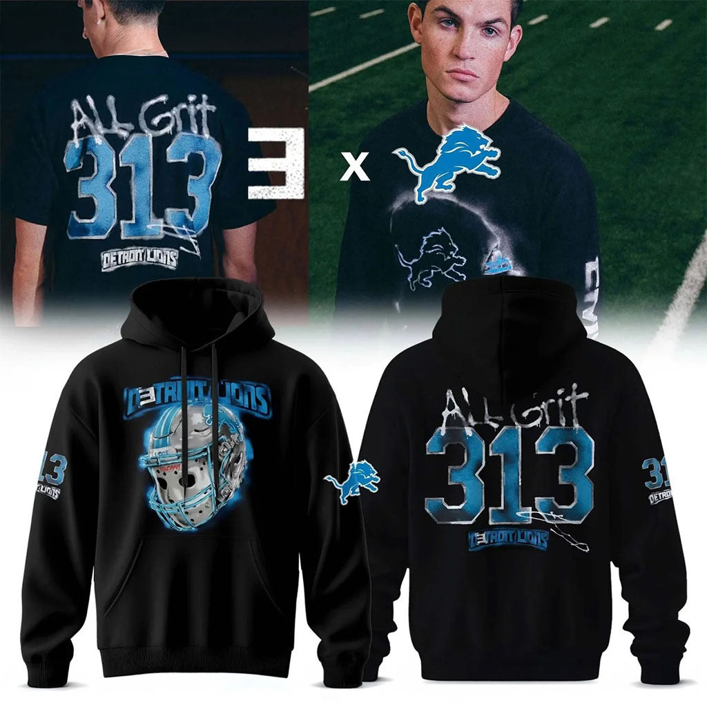 Eminem X Detroit Lions 2026 All Grit 313 Hoodie Detroit Lions Merch Football Fan Gifts - Merchluma