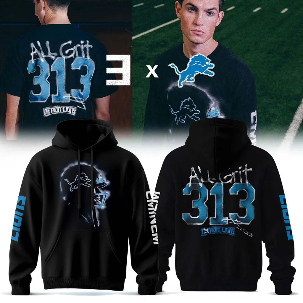 Eminem X Detroit Lions Merch 2026 All Grit 313 Hoodie Gift Ideas For Football Fans - Merchluma