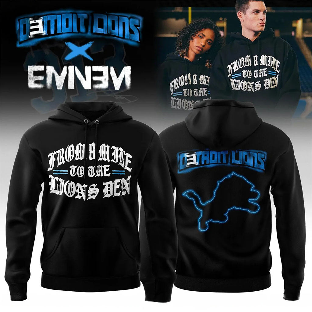 Eminem X Detroit Lions Merch 2026 From 8 Mile To The Lions Den Hoodie Gift For Football Fans - Merchluma