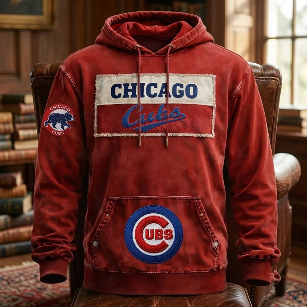 Chicago Cubs Red Distressed Hoodie Cubs Merch Baseball Enthusiast Gifts - Merchluma