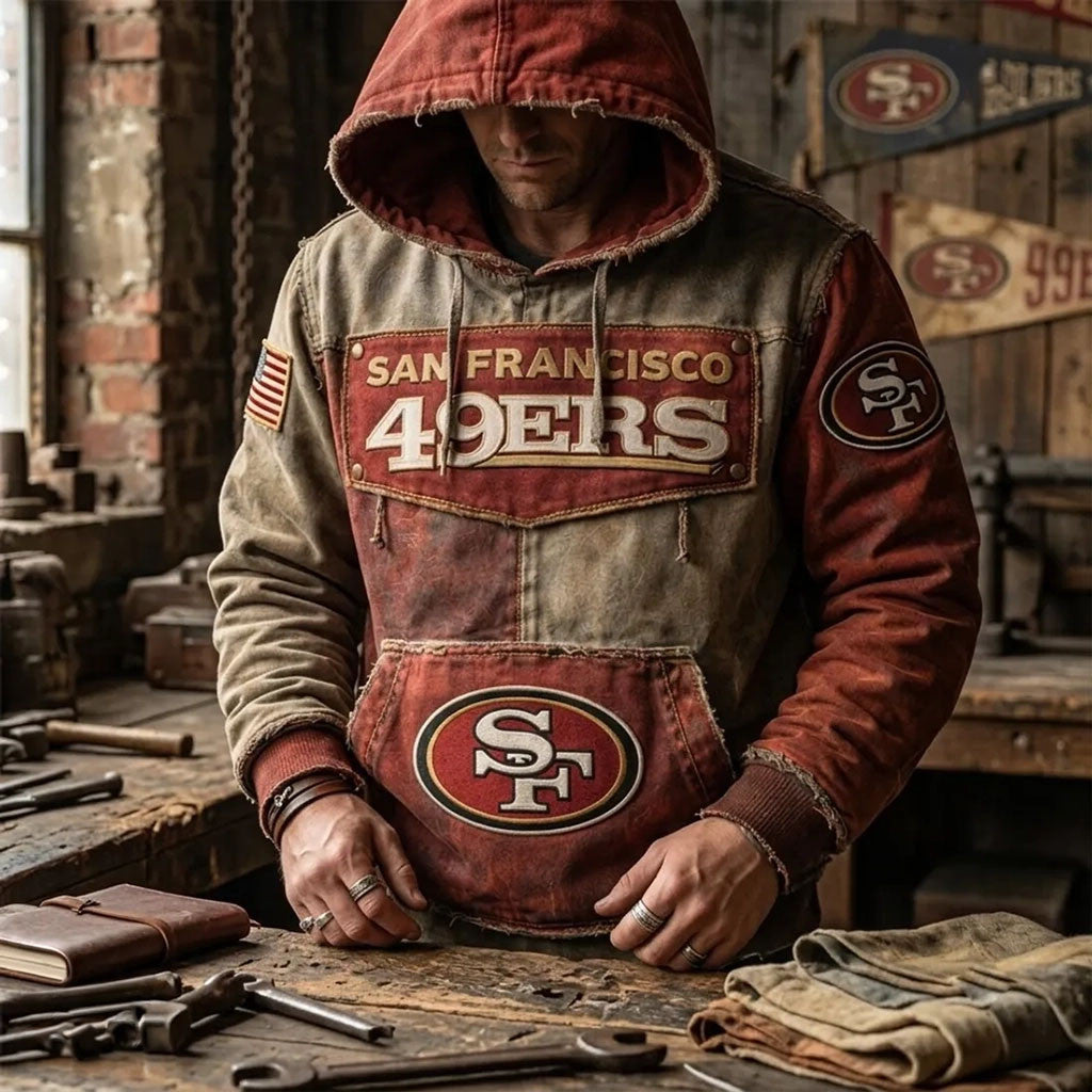 San Francisco 49ers Weathered Vintage Hoodie SF 49ers Merch Best Gifts For Football Fans - Merchluma
