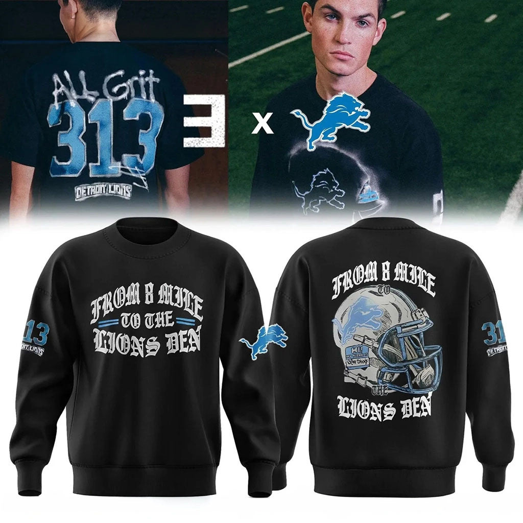 Eminem X Detroit Lions Merch 2026 From 8 Mile To The Lions Den Sweatshirt Present For Brother - Merchluma
