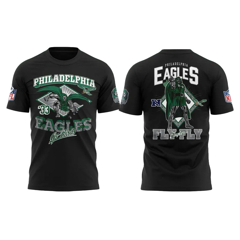 Philadelphia Eagles Dr Doom Merch Disney X NFL Eagles Doctor Doom T-Shirt Go Birds Shirt Black - Merchluma