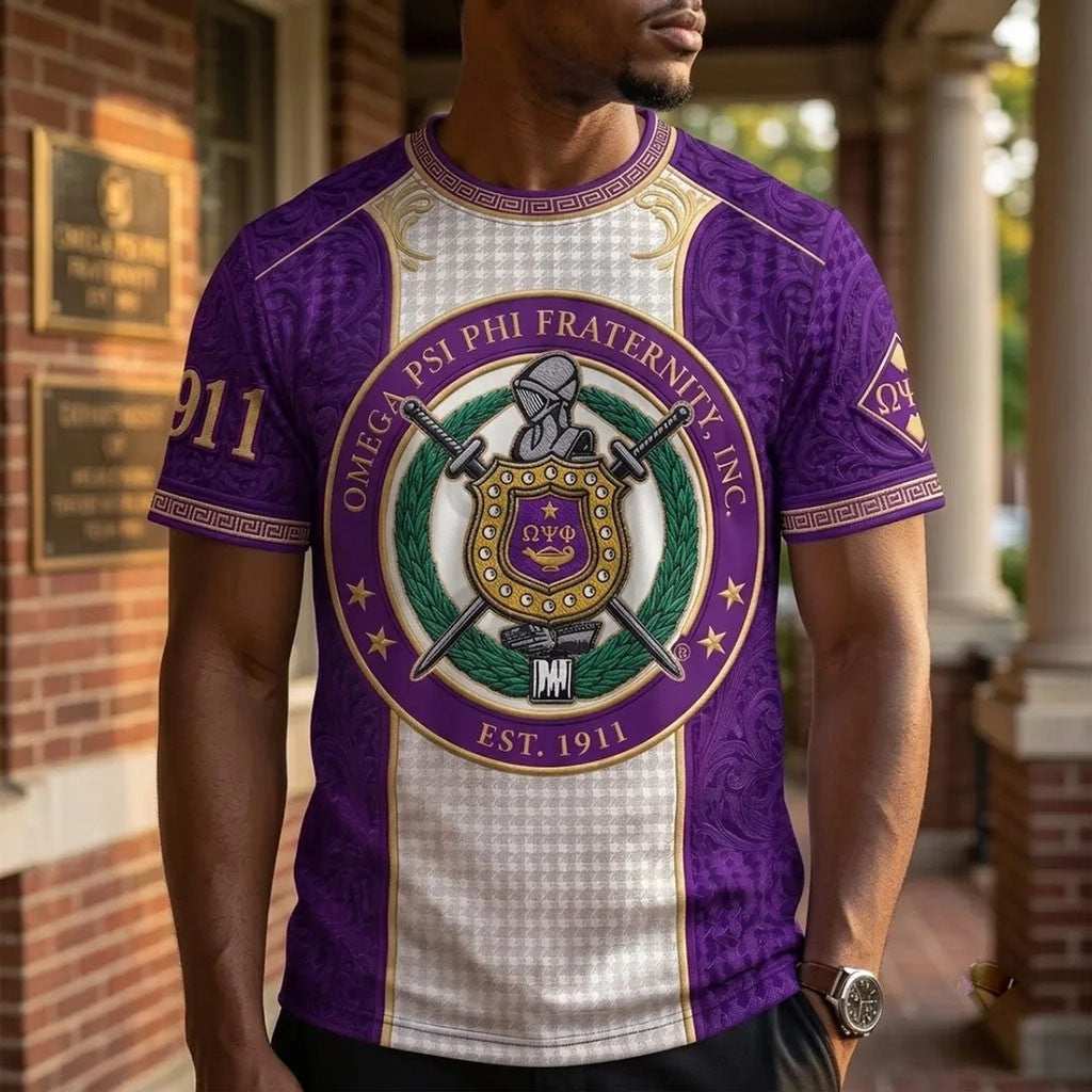 Omega Psi Phi Fraternity Purple Crest T-Shirt Omega Psi Phi Merch Gift Ideas For Son - Merchluma