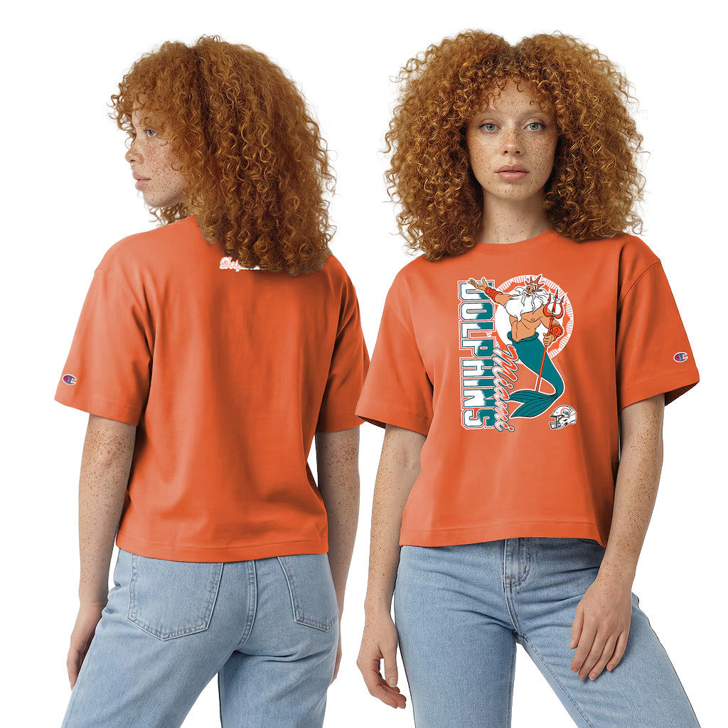 Disney X NFL Miami Dolphins Merch Disney X NFL Champion King Triton All-Star T-Shirt Disney NFL Shirts - Merchluma