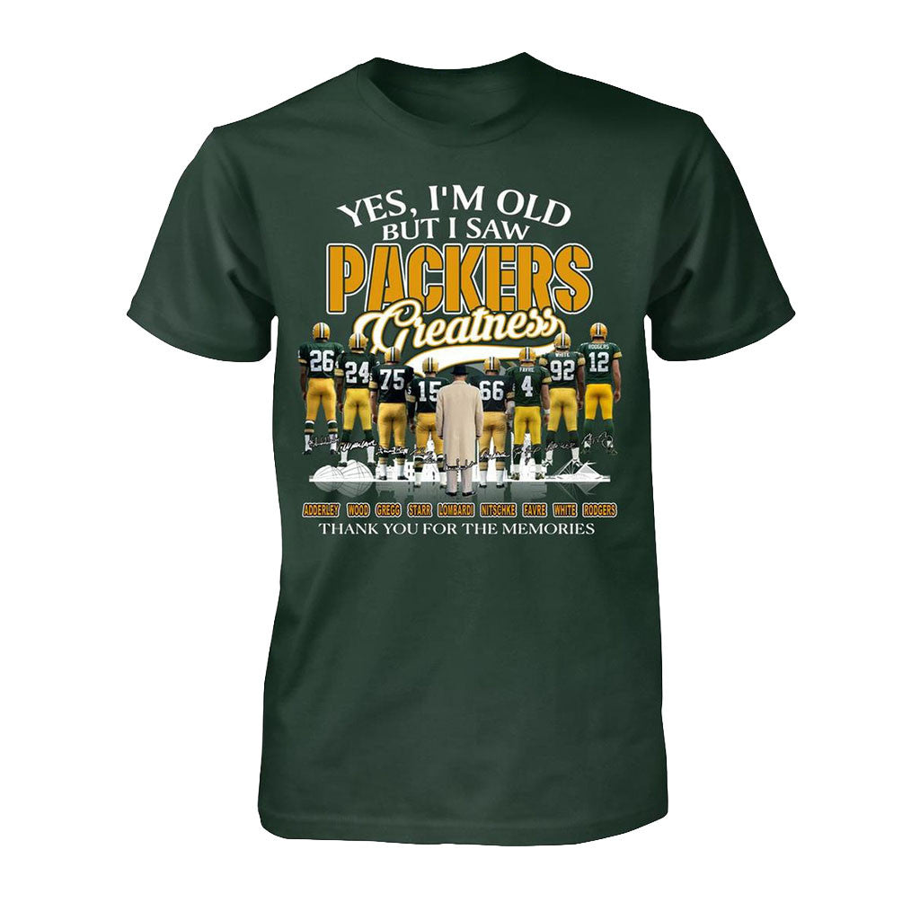 Green Bay Packers Yes I'm Old But I Saw Greatness T-Shirt Packers Merch Gifts For Football Fan - Merchluma