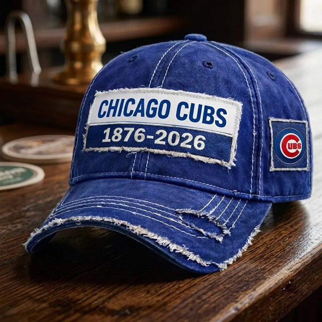 Chicago Cubs 150th Anniversary Distressed Baseball Cap Cubs Merch Presents For Baseball Fans - Merchluma