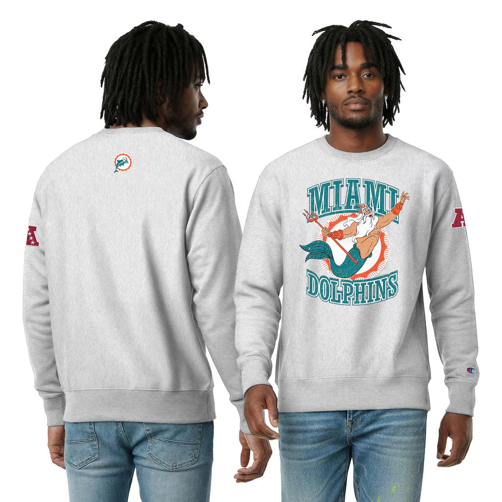 Disney X NFL Collab Merch Miami Dolphins Disney X Champion King Triton Sweatshirt Gift For Fans - Merchluma