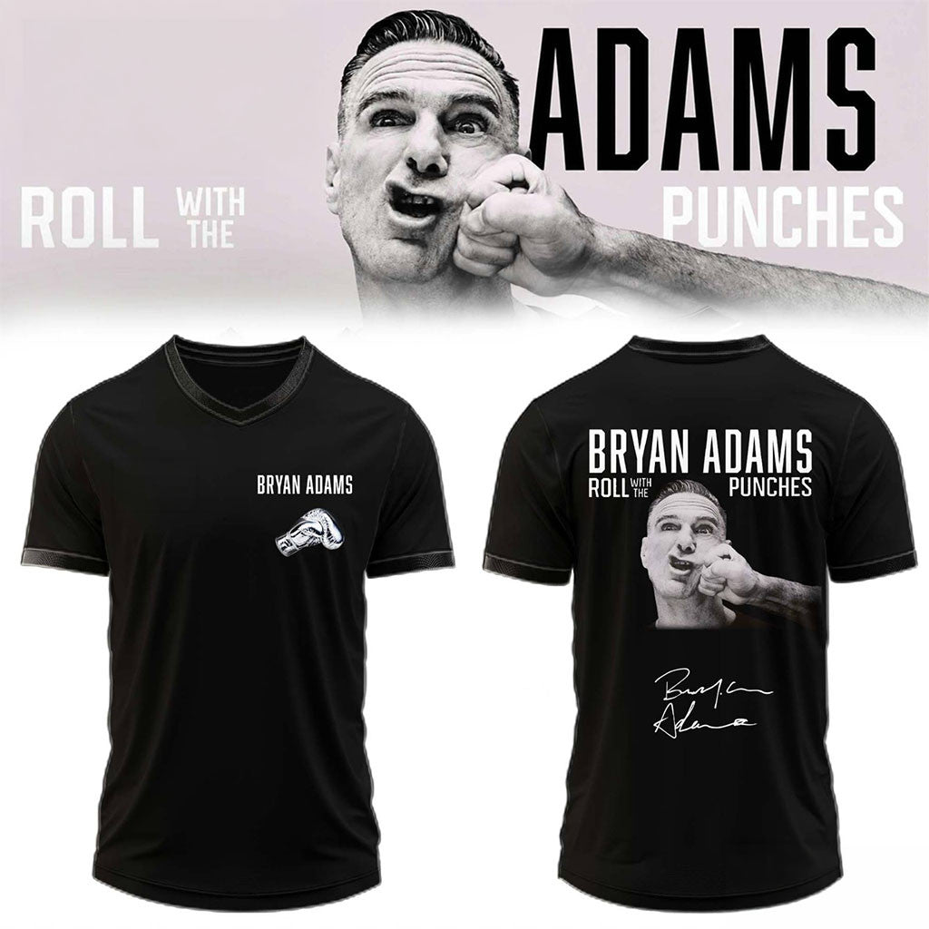 Bryan Adams Merch Roll With The Punches Tour 2026 Signature V-Neck T-Shirt Music Fan Gifts - Merchluma