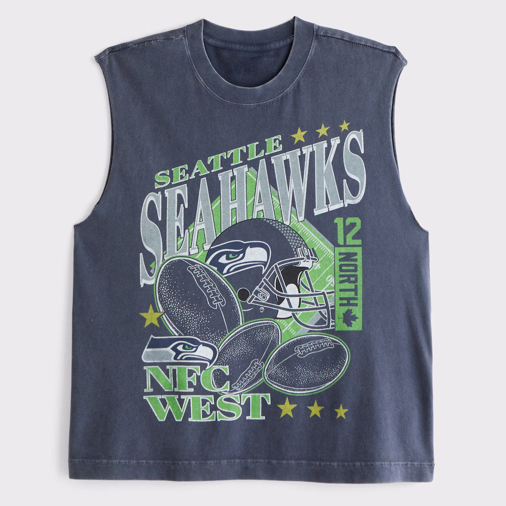 Abercrombie & Fitch x NFL Merch 2026 Seattle Seahawks 12 North Muscle Tank Seahawks Merch Game Day - Merchluma
