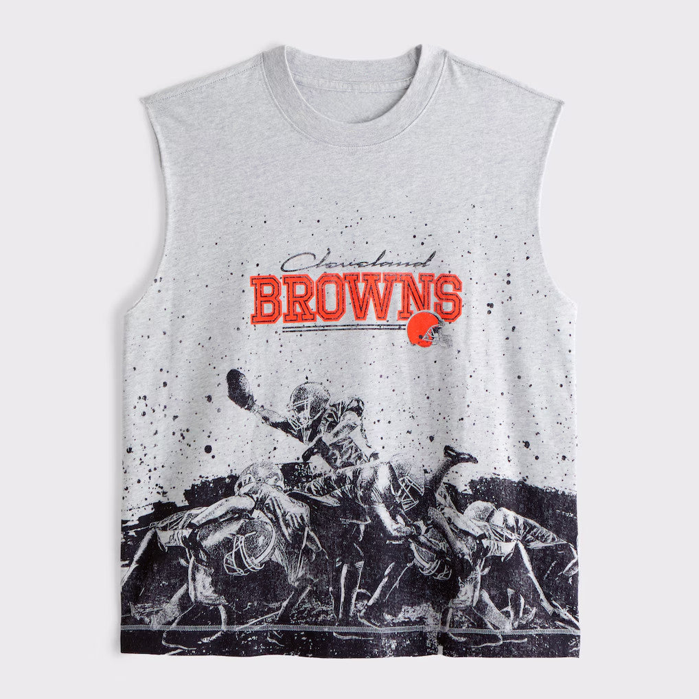 Abercrombie & Fitch x NFL Merch 2026 Cleveland Browns Football Gray Muscle Tank Browns Merch Gifts - Merchluma