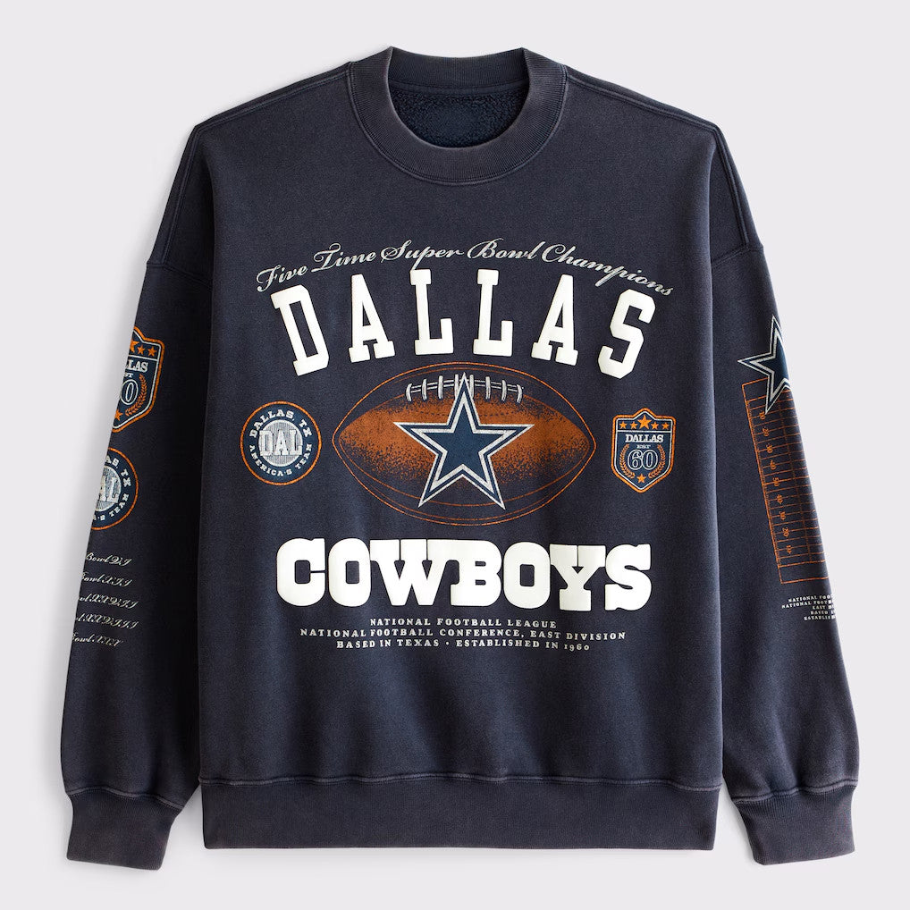 Abercrombie & Fitch x NFL Merch 2026 Dallas Cowboys Five Time Super Bowl Champions Sweatshirt - Merchluma