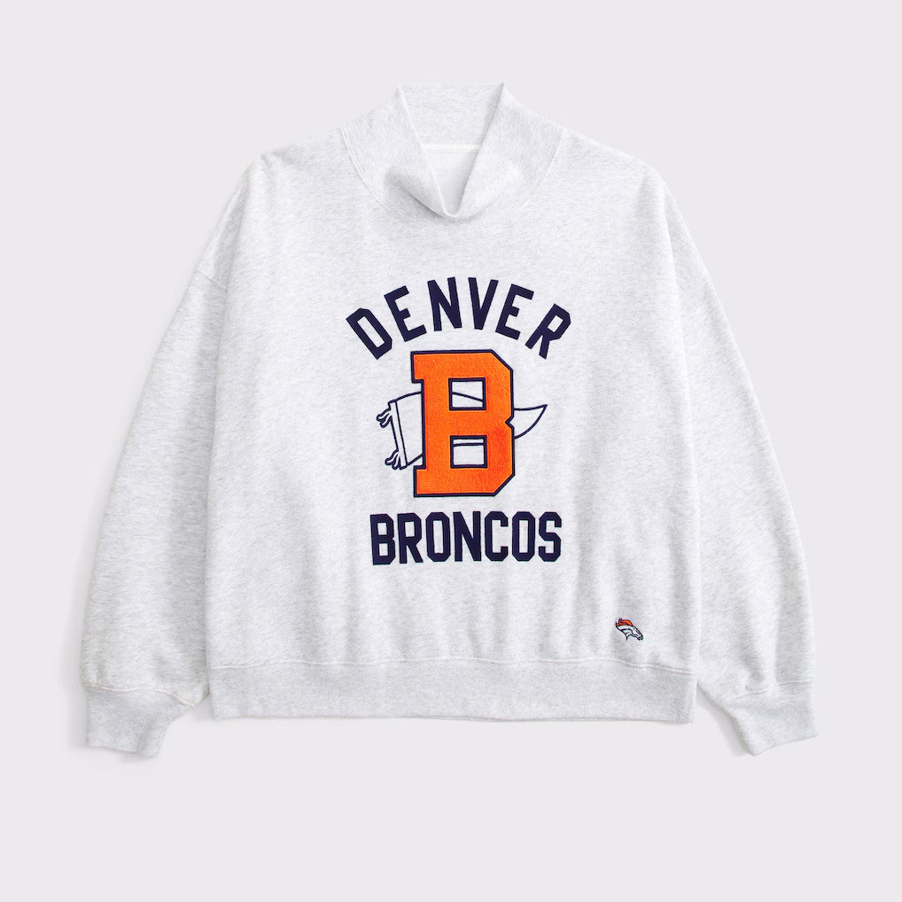 Abercrombie & Fitch x NFL Merch 2026 Denver Broncos Football Grey Sweatshirt Broncos Merch - Merchluma