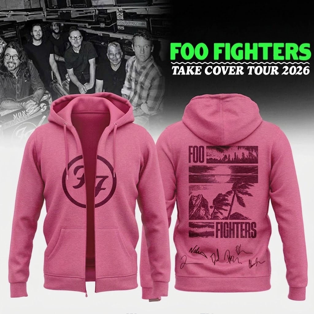 Foo Fighters Merch Take Cover Tour 2026 Zip Hoodie Pink Rock Concert Music Fan Gifts - Merchluma