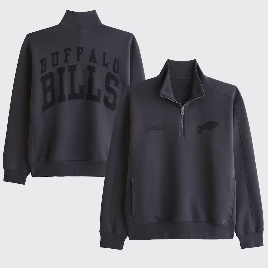 Abercrombie & Fitch x NFL Merch 2026 Buffalo Bills Football Billieve Half-Zip Sweatshirt Bills Merch - Merchluma