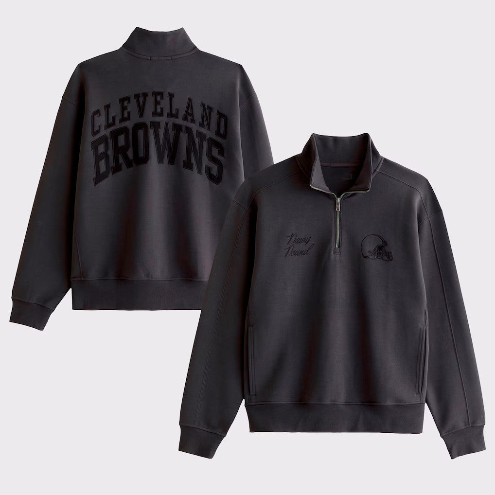 Abercrombie & Fitch x NFL Merch 2026 Cleveland Browns Dawg Pound Half-Zip Sweatshirt Browns Merch - Merchluma
