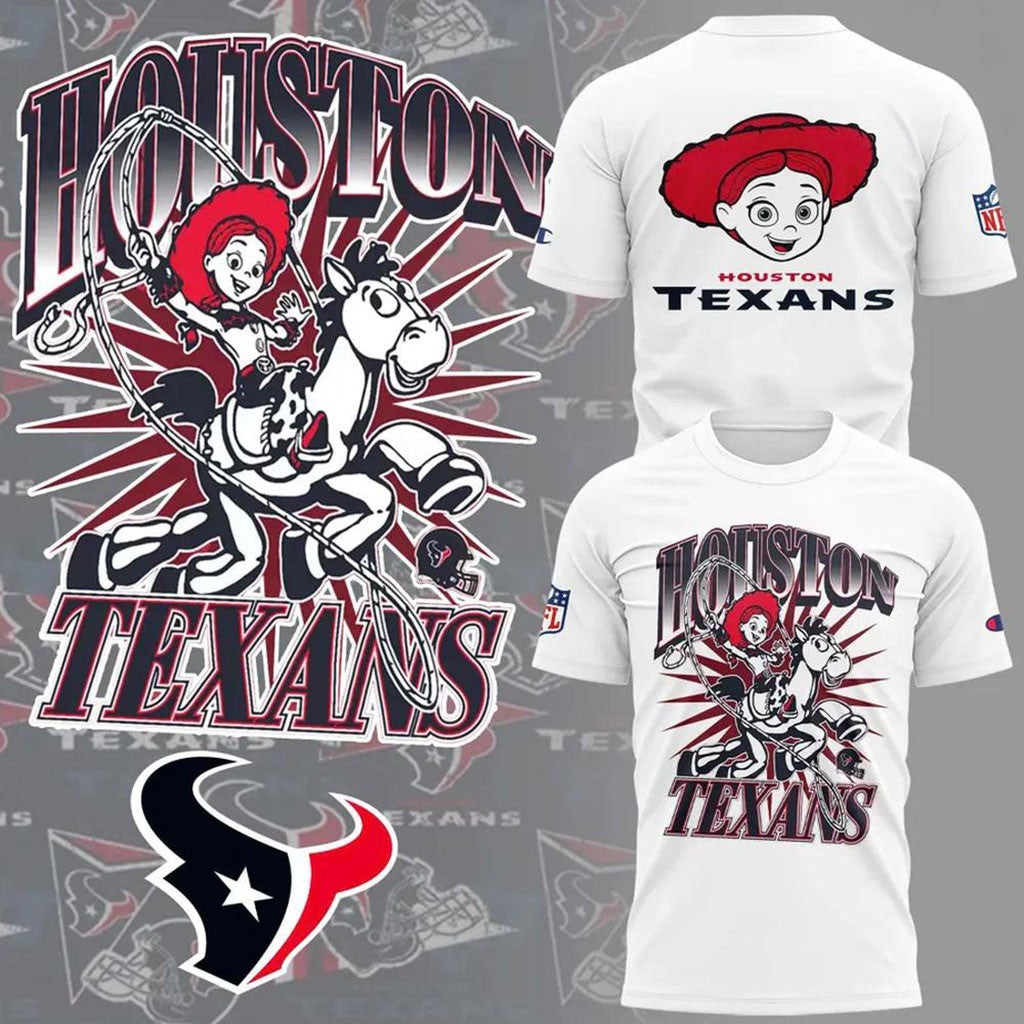 Houston Texans Toy Story Jessie Cowgirl Vintage Graphic T-Shirt White Texans Merch Fans Gifts - Merchluma