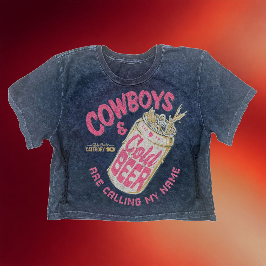 The Opry Shop Merch 2026 Luke Combs Category 10 Bling Cowboys And Cold Beer Crop T-Shirt Women - Merchluma