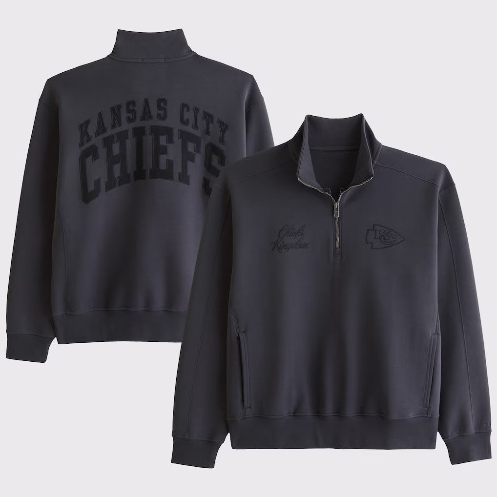 Abercrombie & Fitch x NFL Merch 2026 KC Chiefs Football Half-Zip Sweatshirt Chiefs Kingdom Merch - Merchluma