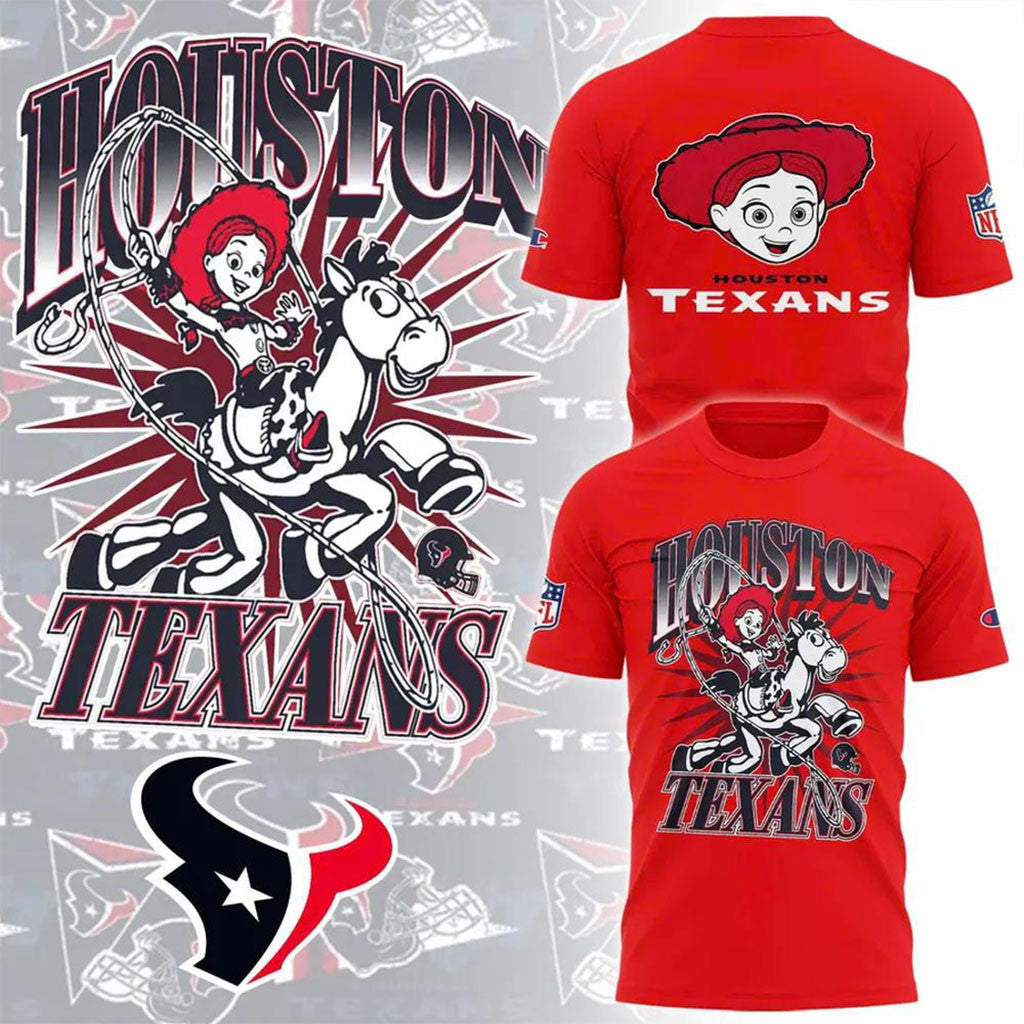Houston Texans Toy Story Jessie Cowgirl Vintage Graphic T-Shirt Red Texans Merch Her Gifts - Merchluma