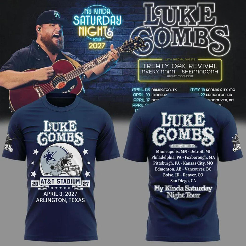 Dallas Cowboys x Luke Combs Merch My Kinda Saturday Night Tour 2027 T-Shirt Football Fan Gear - Merchluma