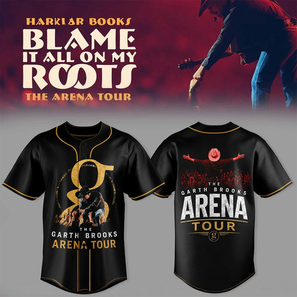Garth Brooks Merch The Arena Tour Baseball Jersey Blame It All On My Roots Country Music Apparel - Merchluma