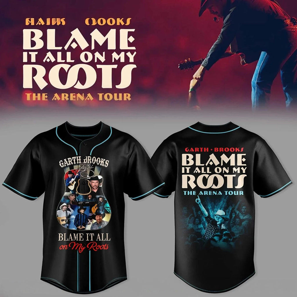 Garth Brooks The Arena Tour Baseball Jersey Blame It All On My Roots Apparel Garth Brooks Merch - Merchluma