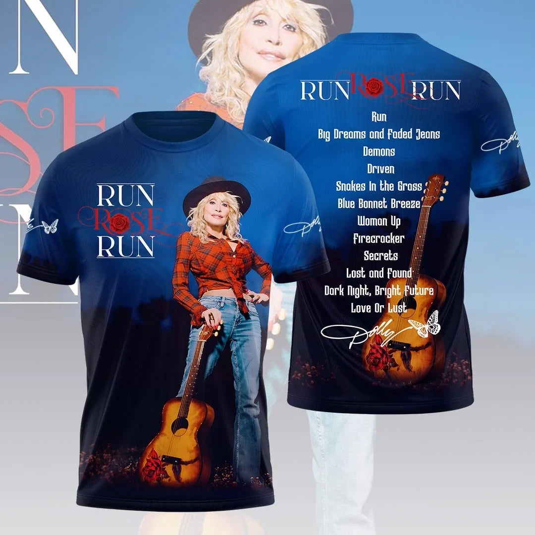 Dolly Parton Merch 2026 Run Rose Rose T-Shirt Signed Dolly Parton Shirts Gift For Music Lovers - Merchluma