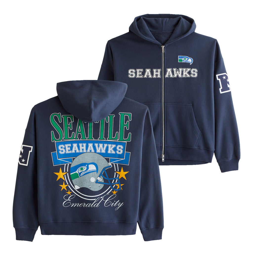 Abercrombie & Fitch x NFL Merch 2026 Seattle Seahawks Emerald City Zip Hoodie Seahawks Merch - Merchluma