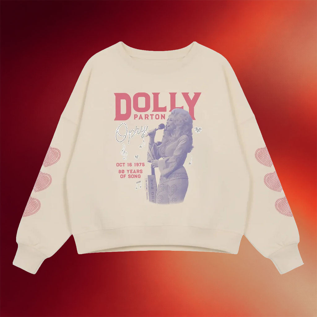 Dolly Parton Merch 2026 Opry X Dolly Parton Heart Sleeve Sweatshirt 80 Years Of Song Crewneck - Merchluma