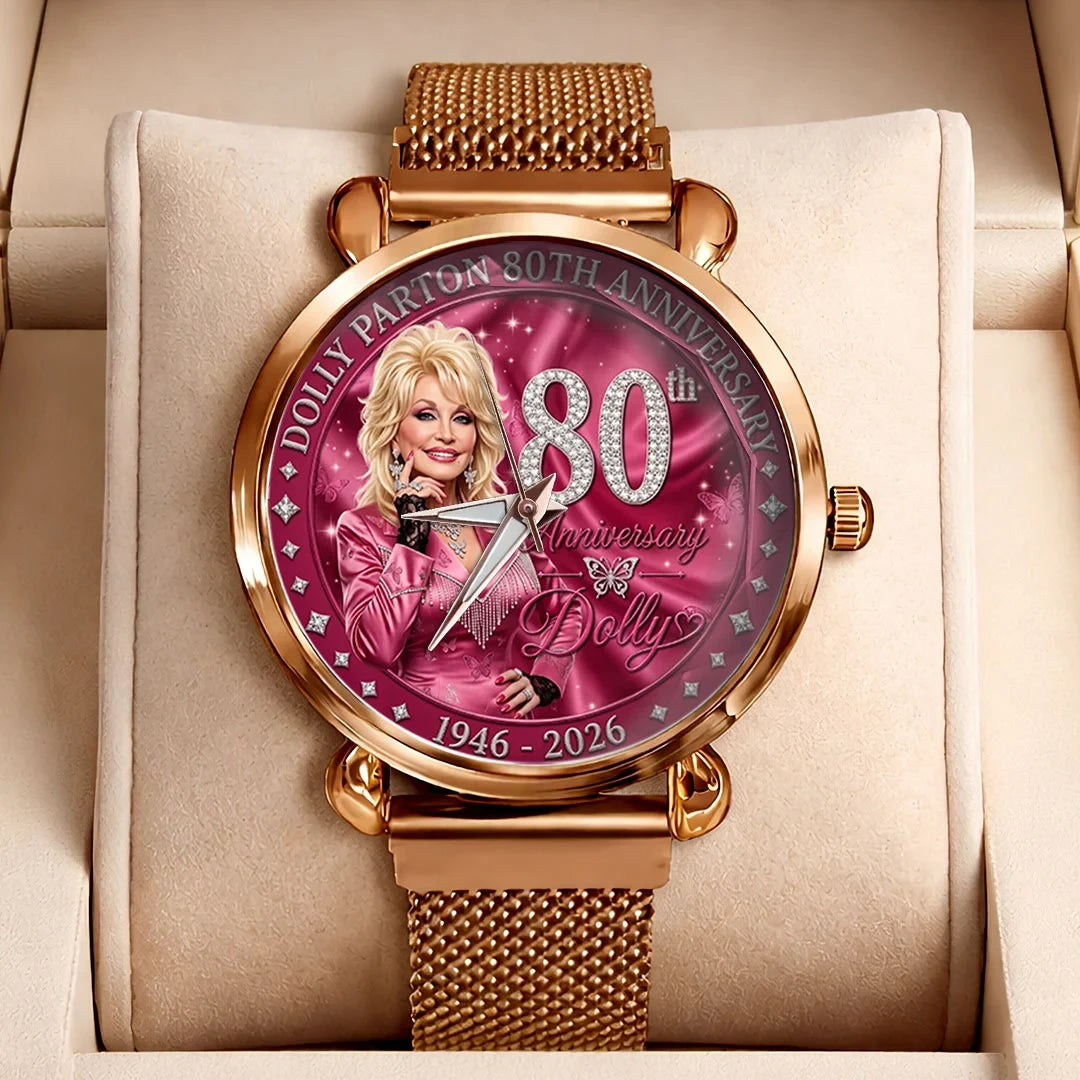 Dolly Parton Merch Dolly Parton 80th Anniversary Mesh Strap Quartz Watch 1946 2026 Merch Womens - Merchluma