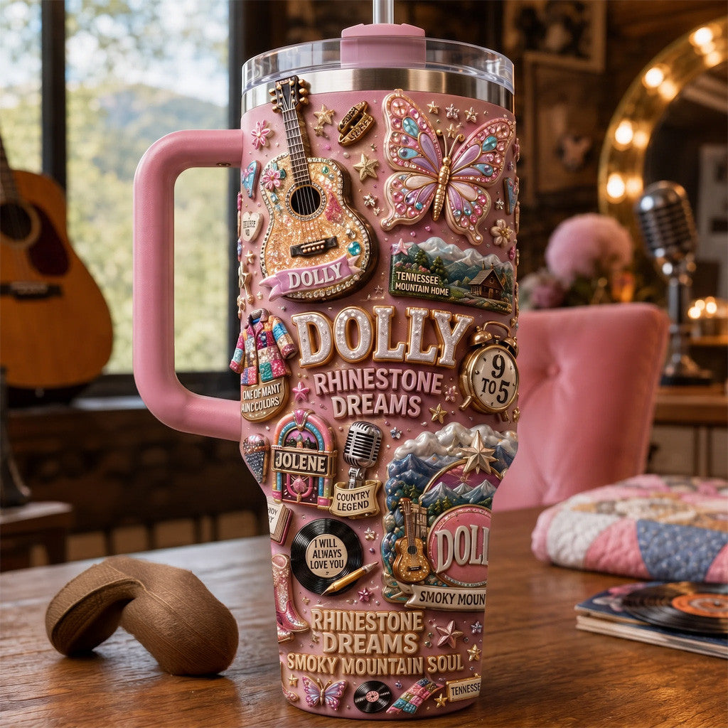 Dolly Parton Merch Dolly Parton Rhinestone Dreams Tumbler Smoky Mountain Soul Cup RIP Merch - Merchluma