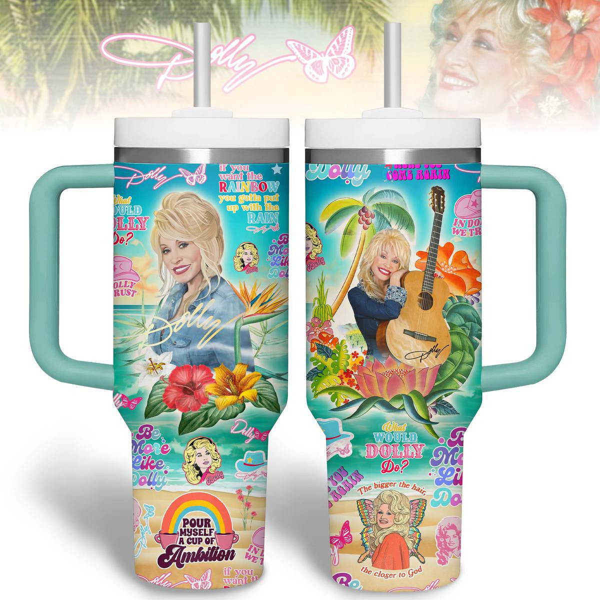 Dolly Parton Merch Pour Myself a Cup of Ambition Tumbler RIP Dolly Parton Memorial Gear Gifts - Merchluma