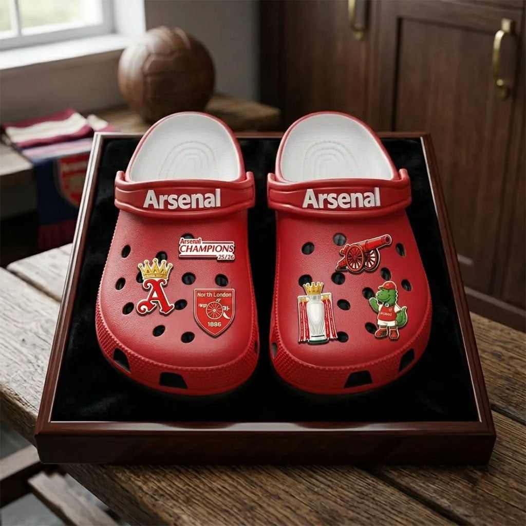 Arsenal FC Premier League Champions 25 26 Crocs Arsenal FC Merch Gift For Football Lovers - Merchluma