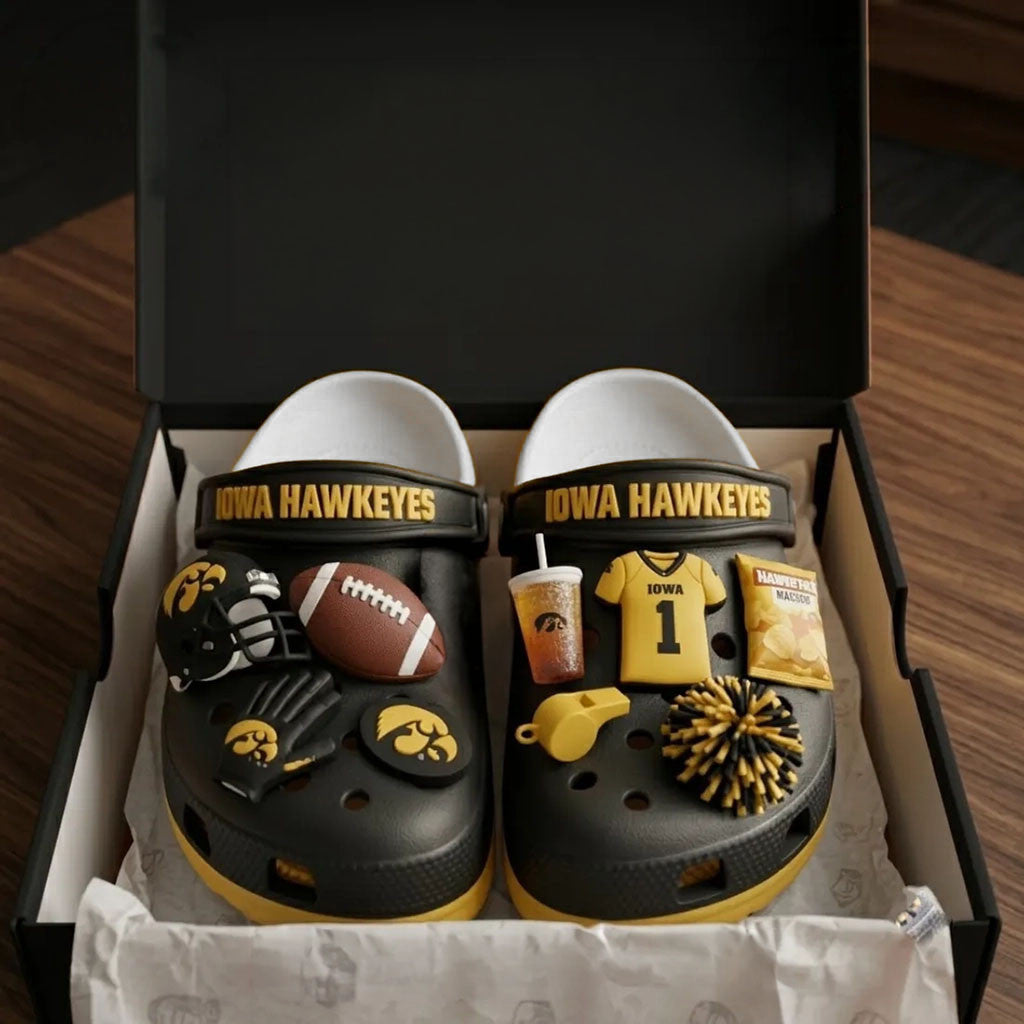 Iowa Hawkeyes Team Mascot Clogs Iowa Hawkeyes Merch Present For Football Fans - Merchluma