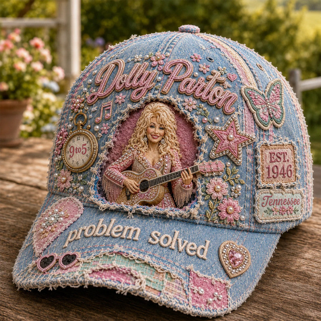 Dolly Parton Merch 9 To 5 Problem Solved Distressed Hat RIP Dolly Parton Cap Memorial Gifts - Merchluma