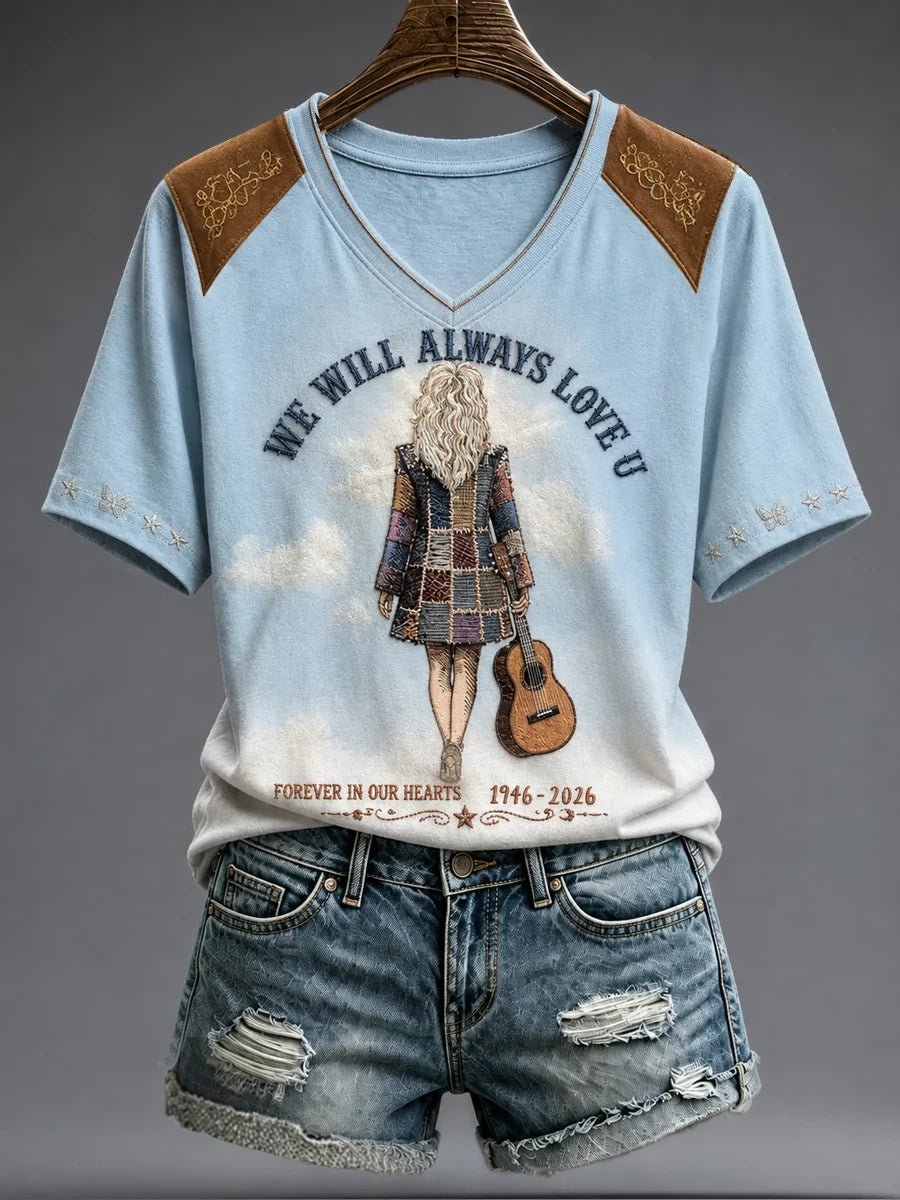 Dolly Parton Merch RIP Dolly Parton V-Neck Shirt We Will Always Love You Tee 1946 2026 Merch - Merchluma