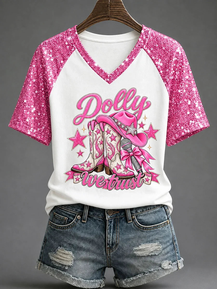 Dolly Parton Merch Dolly We Trust V-Neck Shirt Country Music Shirt Memorial Gifts - Merchluma