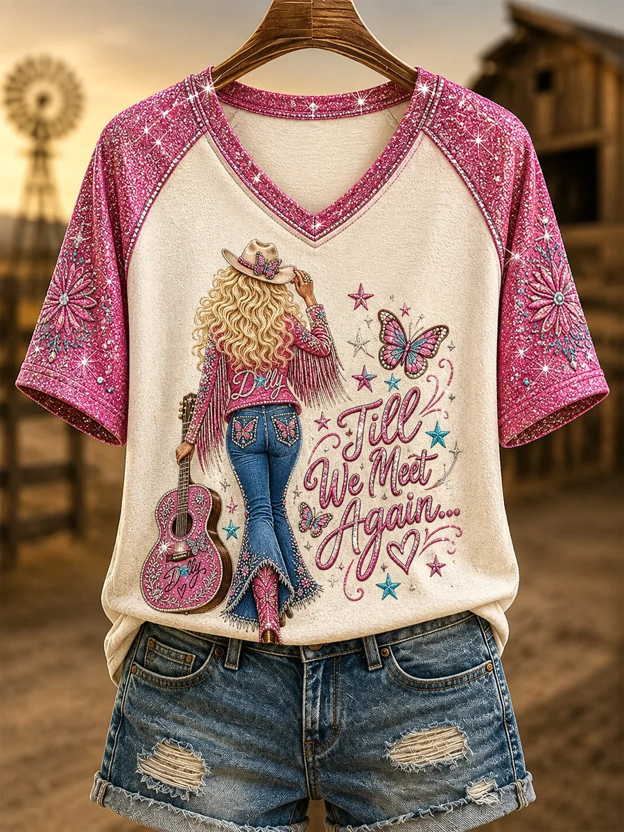 Dolly Parton Merch Till We Meet Again V-Neck Shirt RIP Country Music Legend Tribute Tee Women's - Merchluma