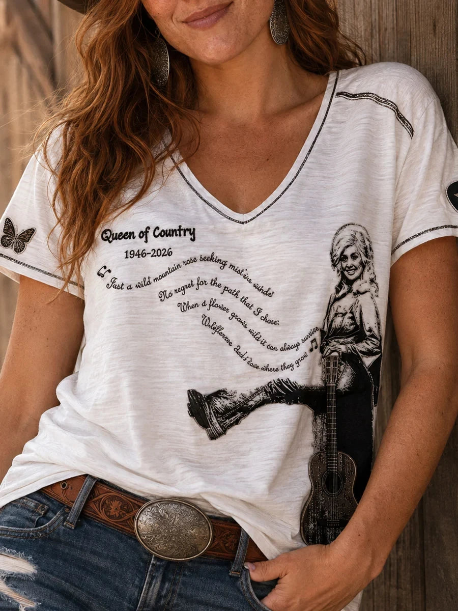 Dolly Parton Merch RIP Queen Of Country V-Neck Shirt 1946 2026 Shirt Country Music Lover Gifts - Merchluma