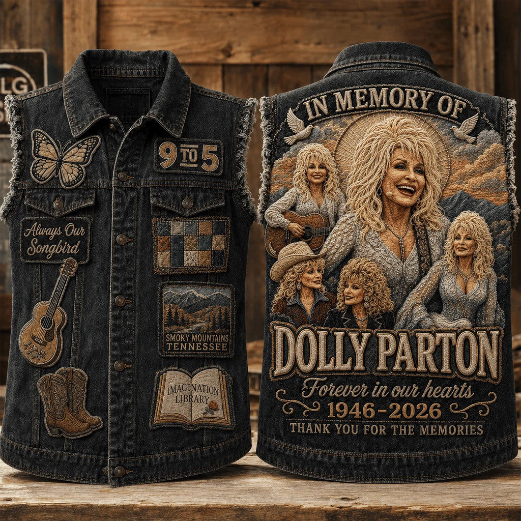 Dolly Parton Merch In Memory Of Dolly Parton Denim Vest Forever In Our Heart 1946 2026 Apparel - Merchluma